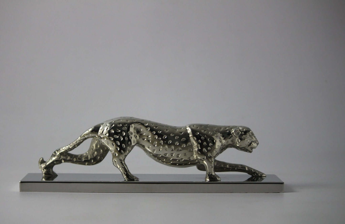 Silver Panther Sculpture Geometric Resin Wildlife Decor