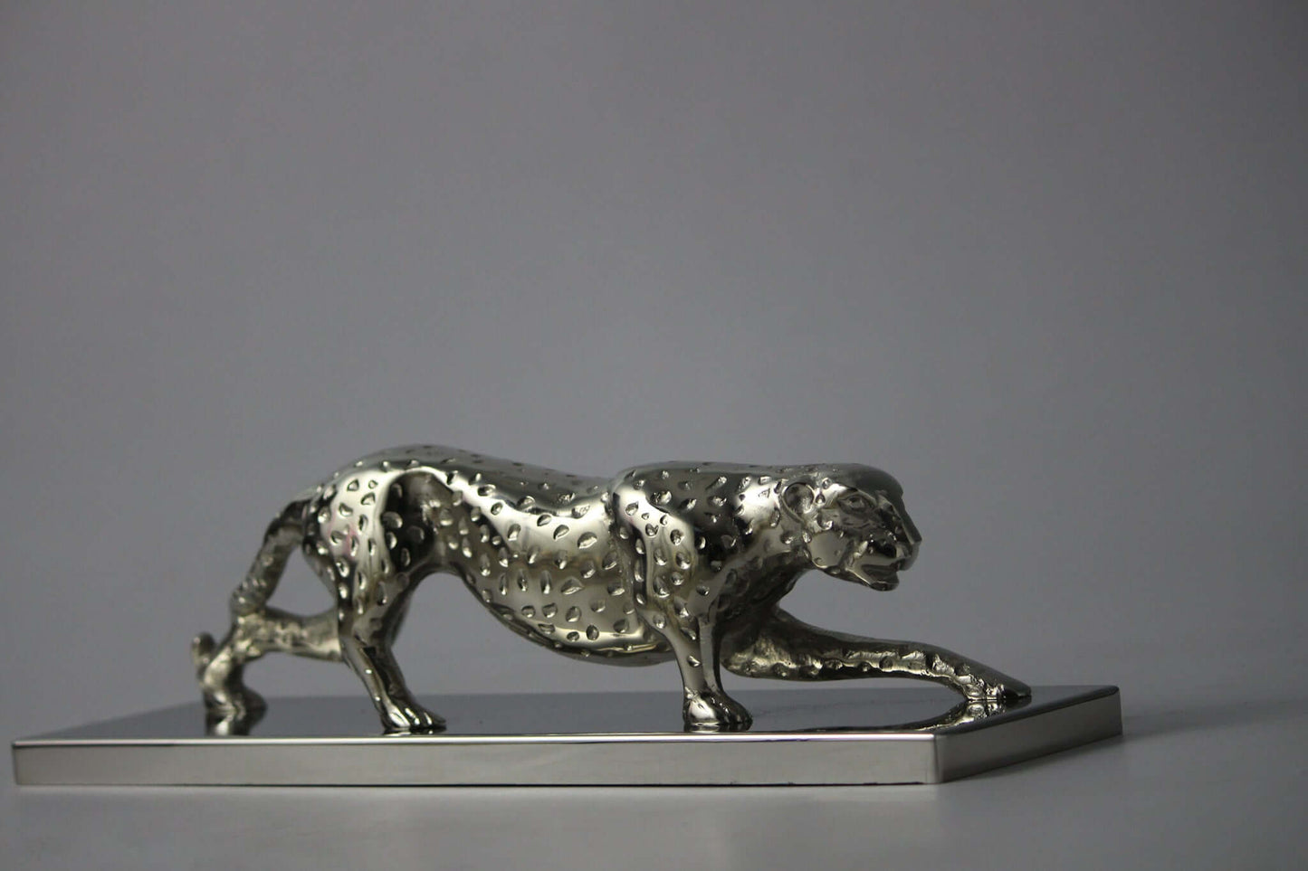 Silver Panther Sculpture Geometric Resin Wildlife Decor