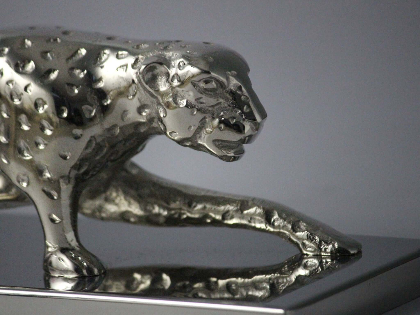 Silver Panther Sculpture Geometric Resin Wildlife Decor