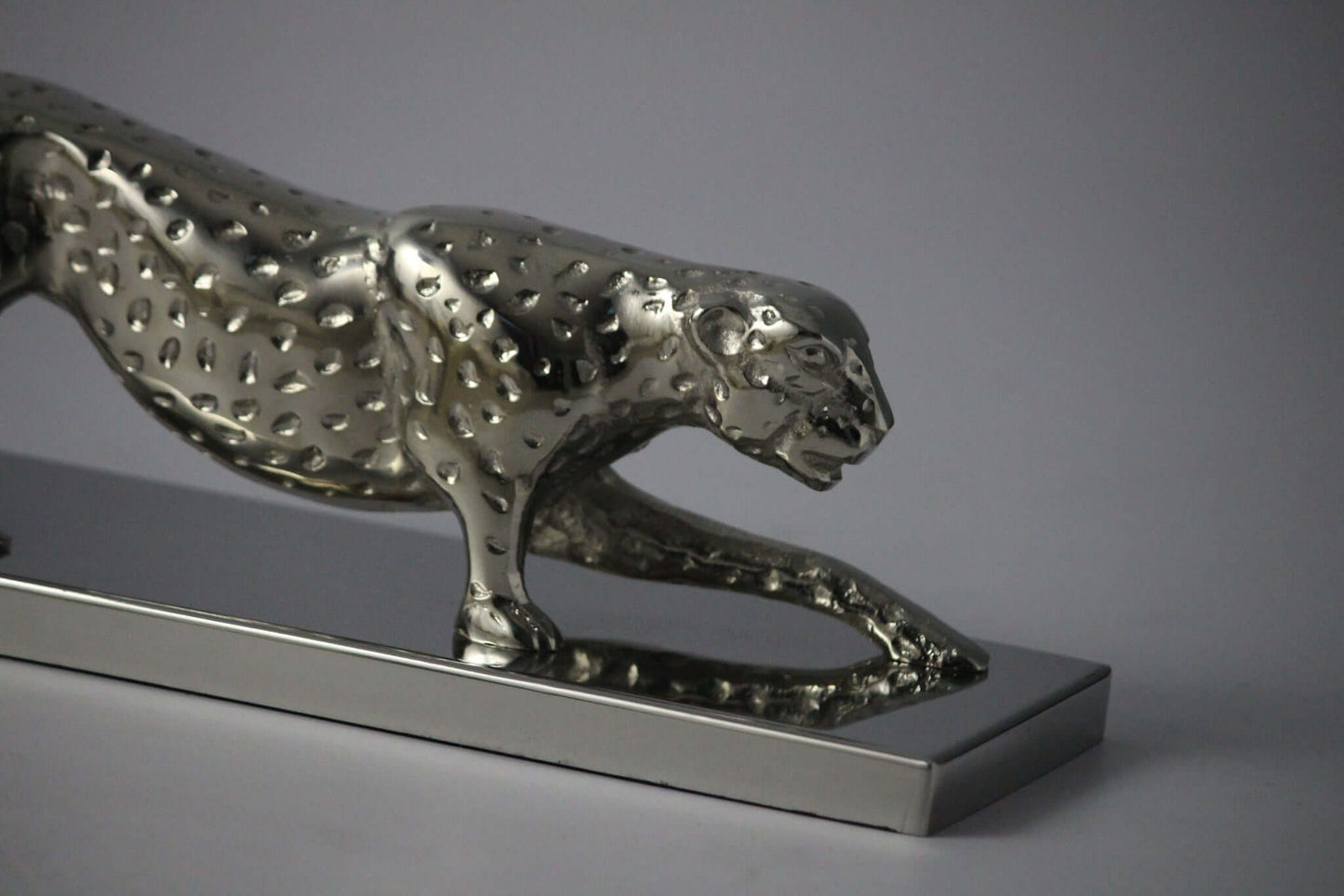 Silver Panther Sculpture Geometric Resin Wildlife Decor