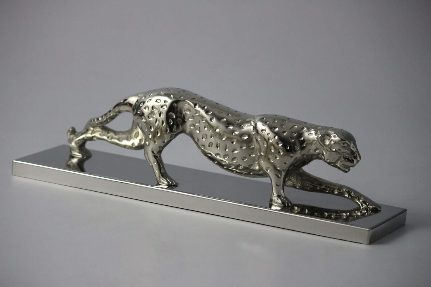 Silver Panther Sculpture Geometric Resin Wildlife Decor