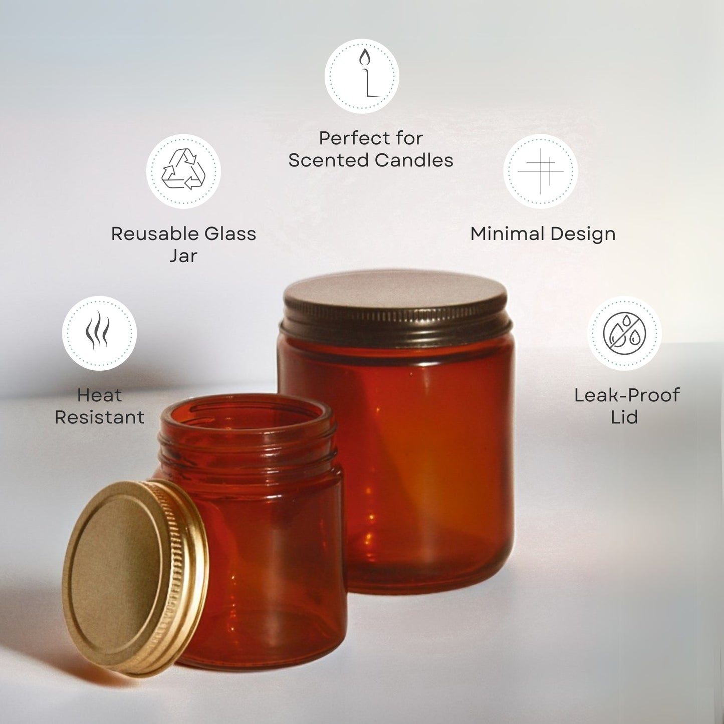 Amber Glass Jars 5 Pack | Empty Refillable Jars with Lids for Candles