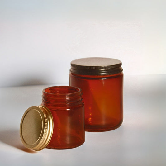 Amber Glass Jars 5 Pack | Empty Refillable Jars with Lids for Candles