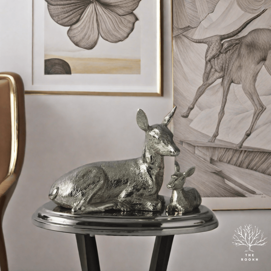 Exquisite Silver and Gold Deer Sculpture Set for Timeless Home Elegance