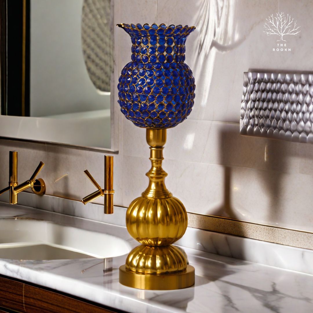 Royal Blue Prism: Gold-Touched Metallic Lamp